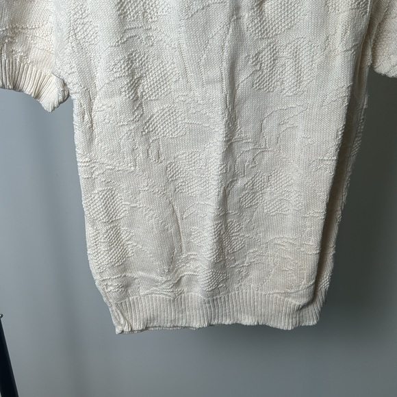 Cuddle Knit Vintage 100% Cotton Cottagecore Cream Short Sleeve Sweater Top - Picture 4 of 7